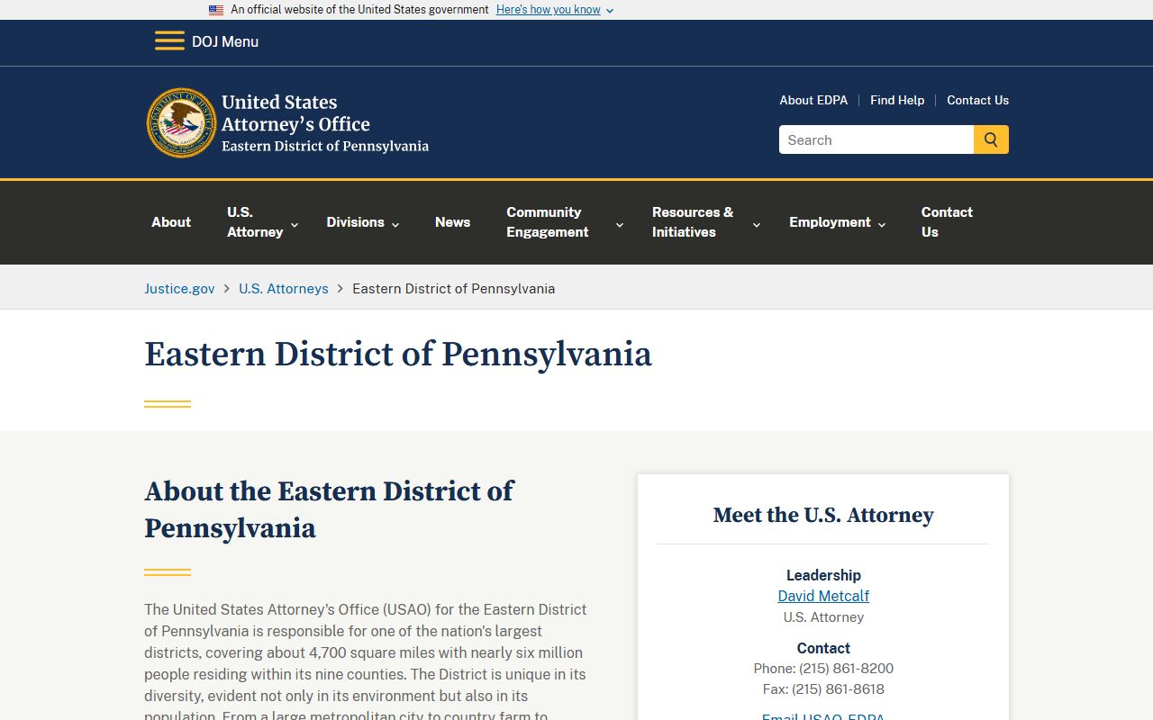Bucks County arrest records and court charges U.S. Attorney Eastern District source