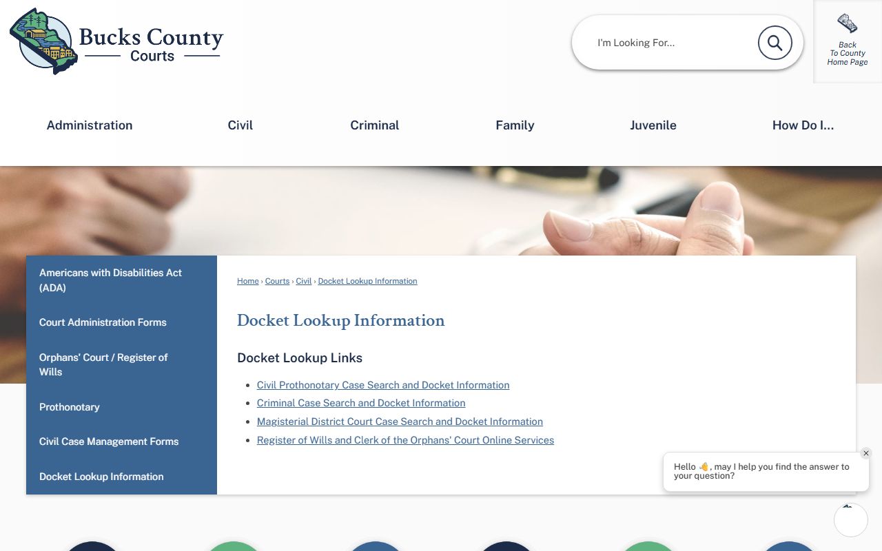 Bucks County court dockets lookup links