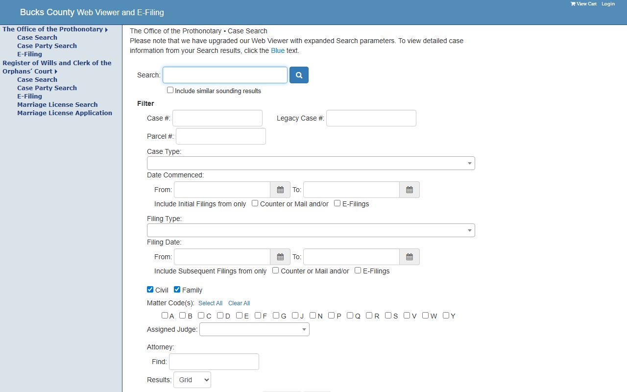 Bucks County court records Web Viewer search