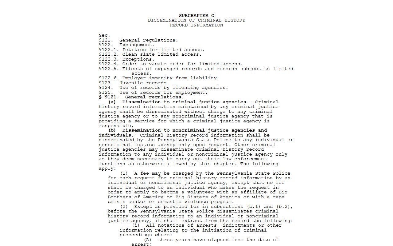 Pennsylvania criminal history rules for Bucks County court records
