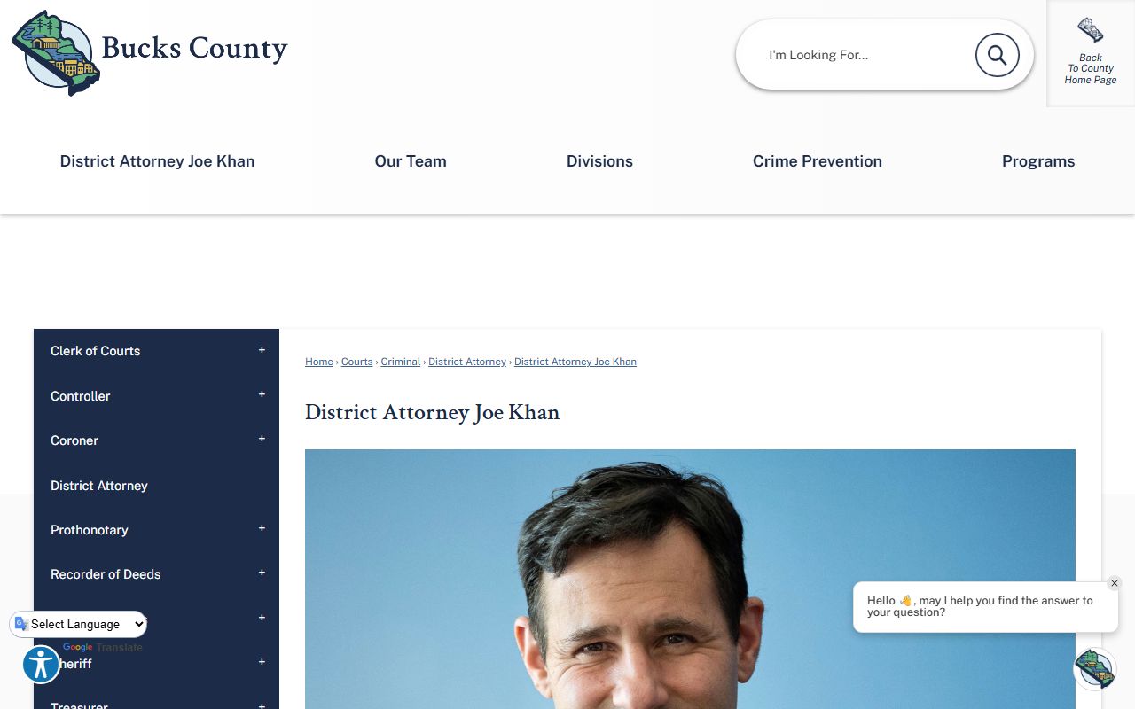 Bucks County criminal court records District Attorney Joe Khan bio