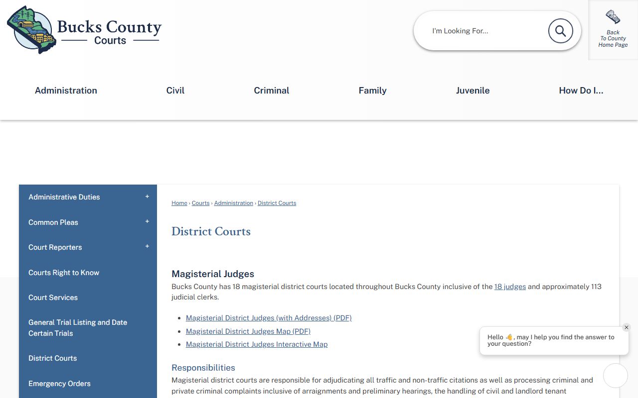 Bucks County Court of Common Pleas and Magisterial District Court records