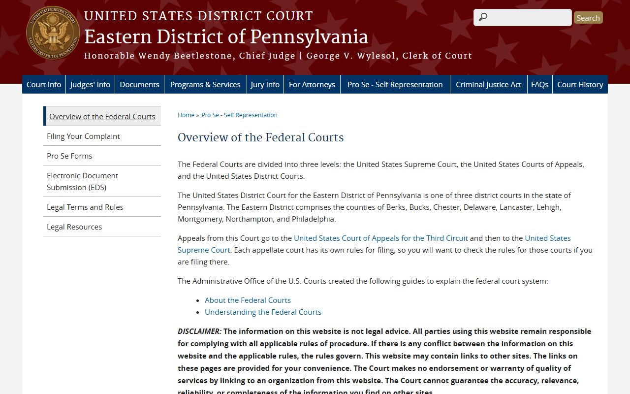 Bucks County Court of Common Pleas Eastern District federal court overview