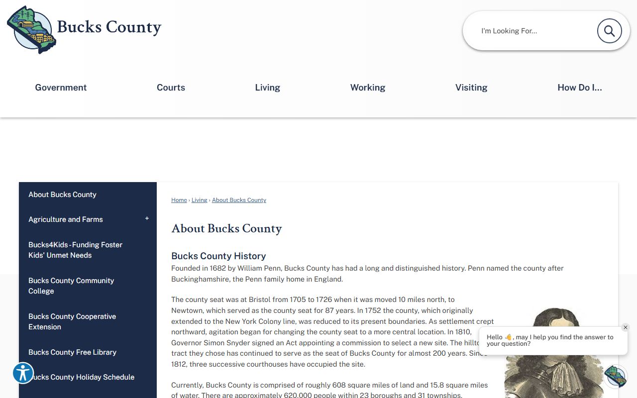Bucks County court records official history page