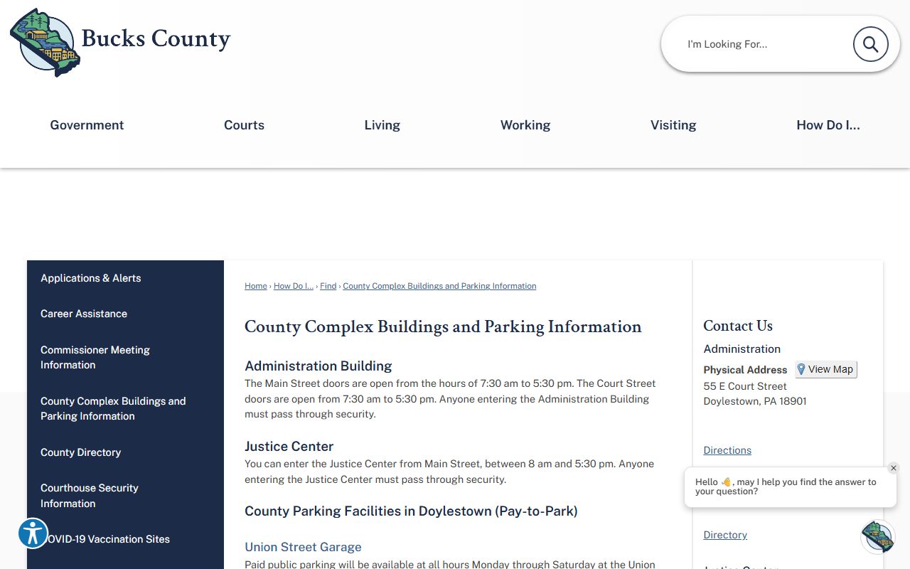Bucks County court records county complex security and parking page