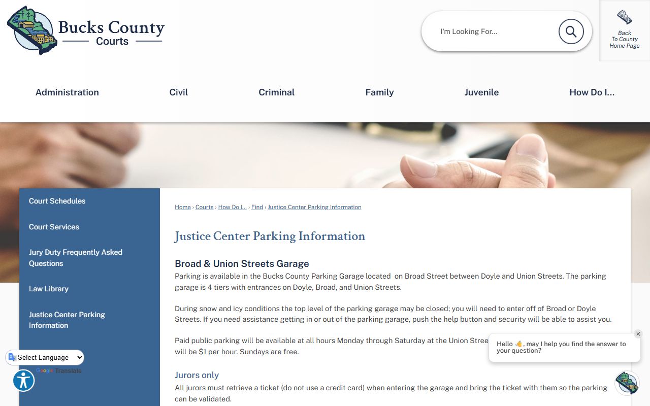 Bucks County court records Justice Center parking information