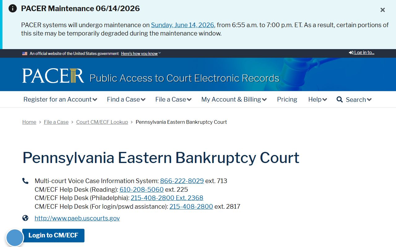 Bucks County court records PACER Eastern District bankruptcy entry