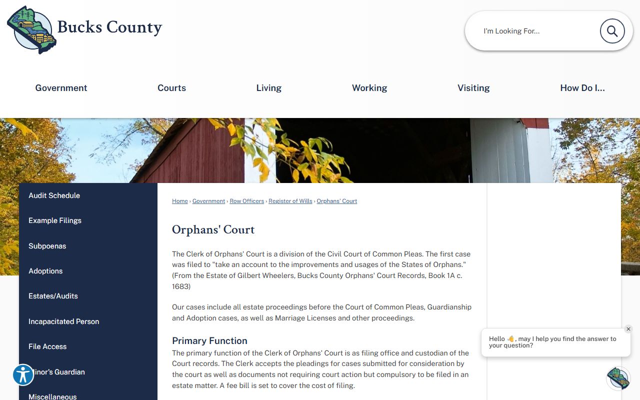 Bucks County probate records Orphans' Court page