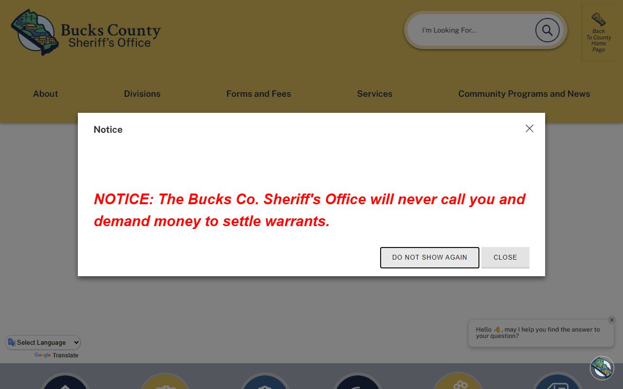 Bucks County warrant records Sheriff's Office page